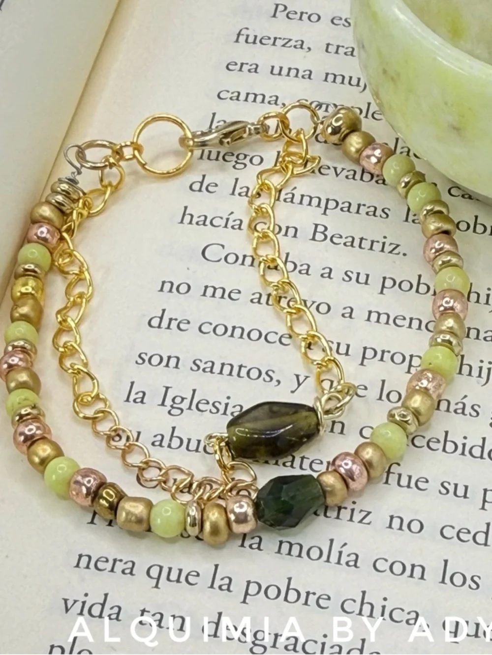 LEMON 🍋 JADE, Green and Rose Gold Beaded Layered Bracelet